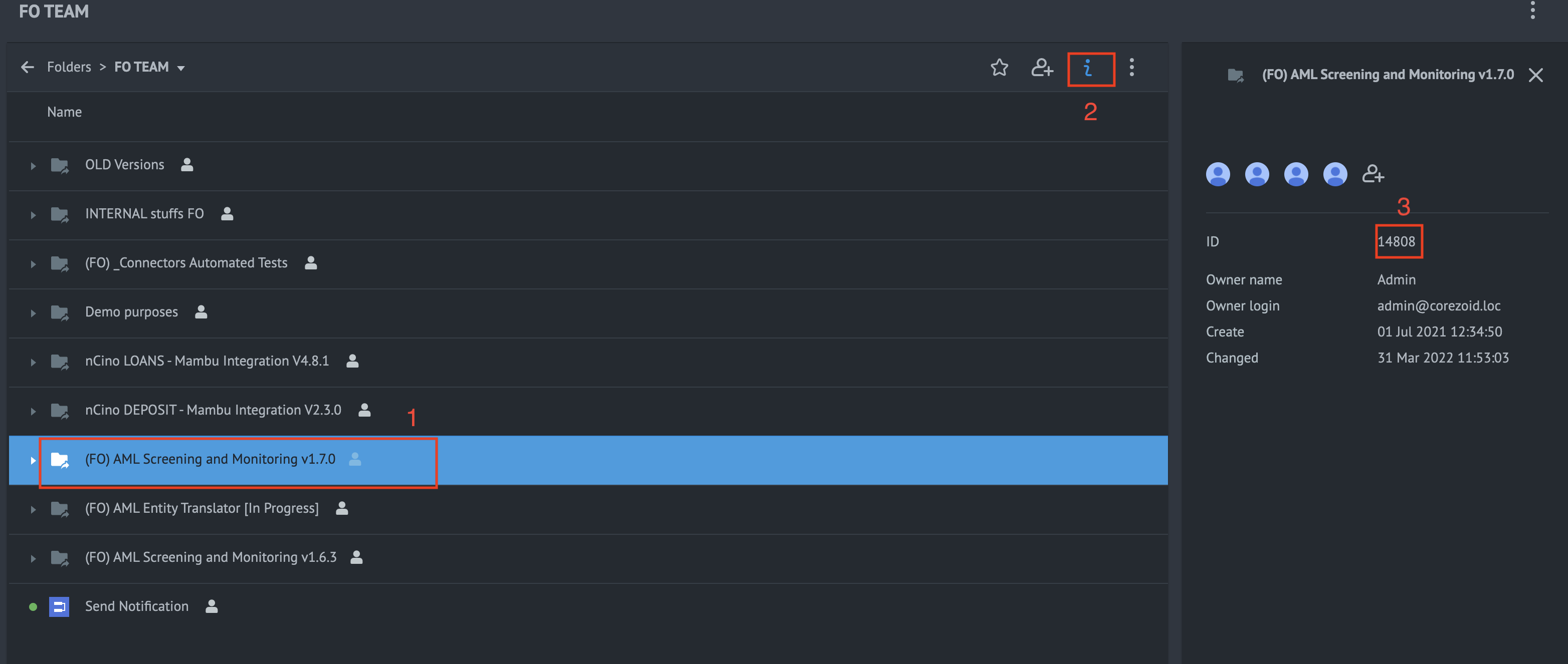 A screenshot of the items you need to click to retrieve the folder ID