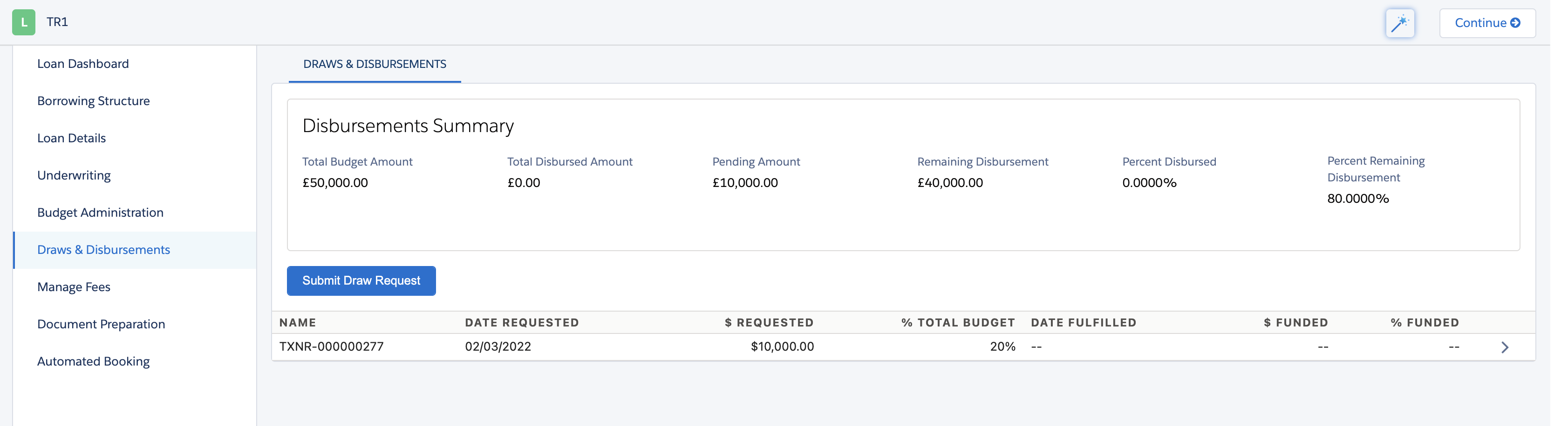 The Disbursements Summary page in the nCino UI