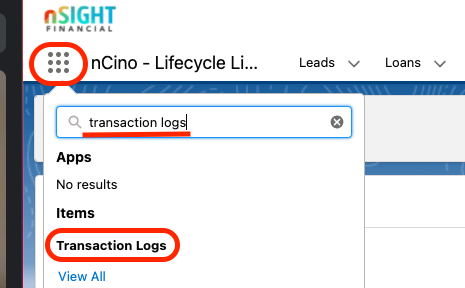 Find the Transaction logs section