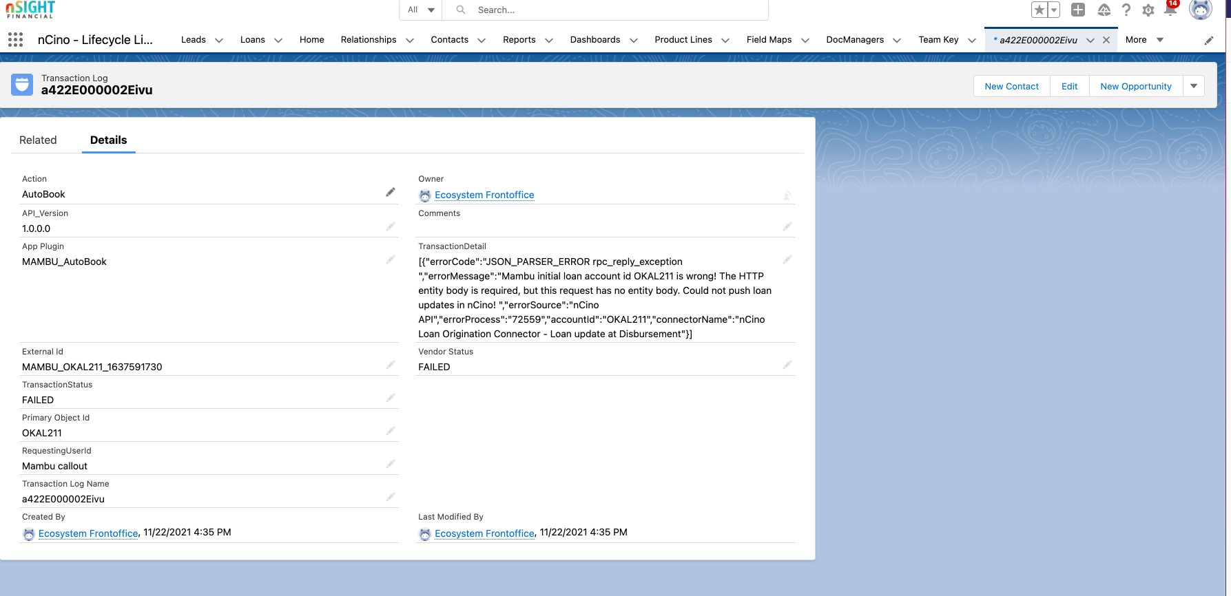 Loan Disbursement Webhook Trigger (Mambu) flow Transaction log details