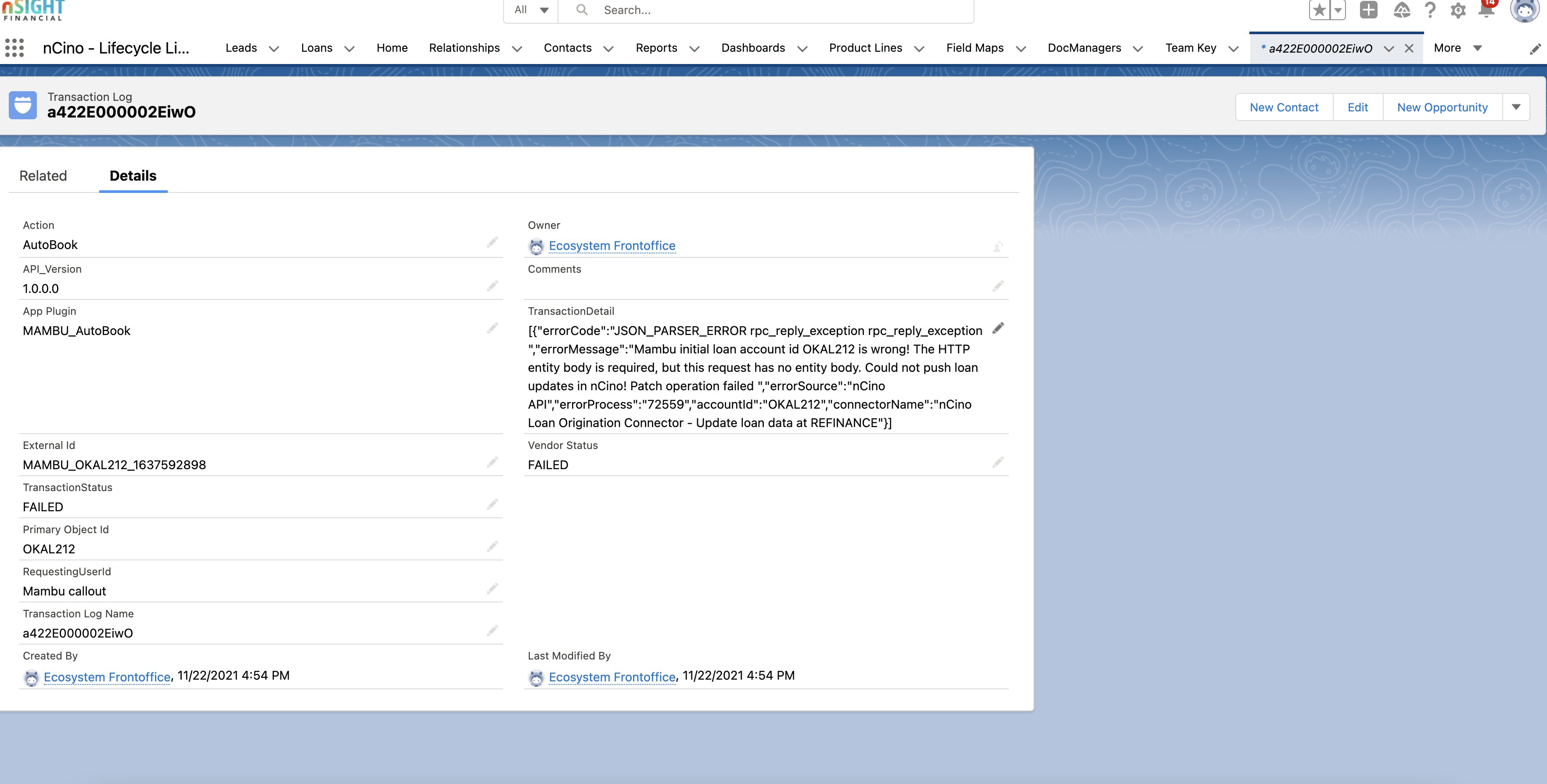 Update loan data at REFINANCE flow Transaction log details
