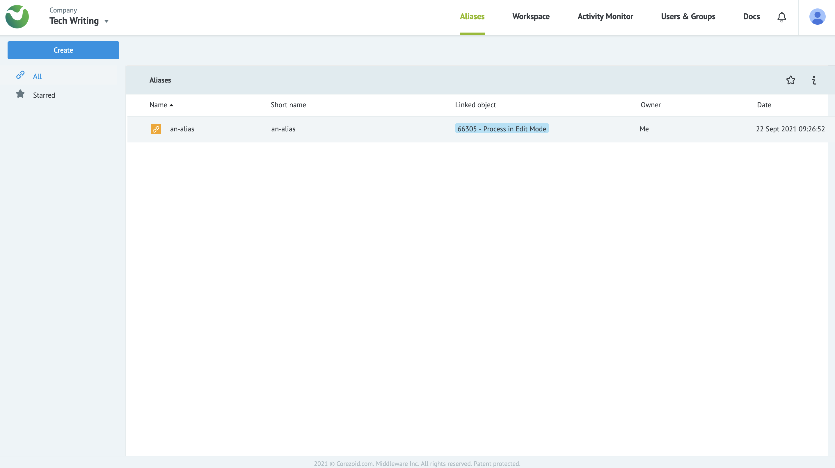 The Alias tab on MPO