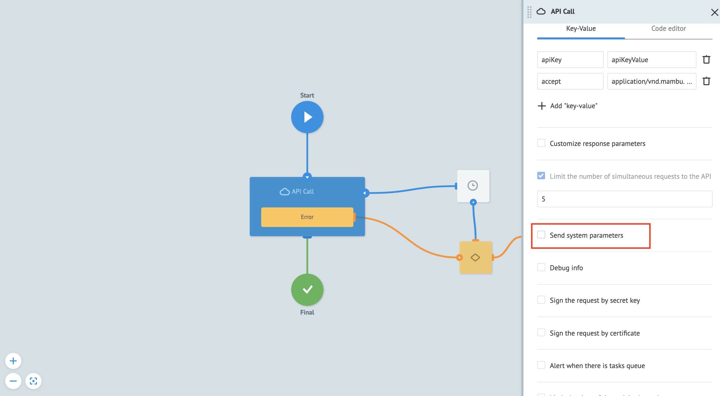 Disable sending system parameters for POST requests to Mambu