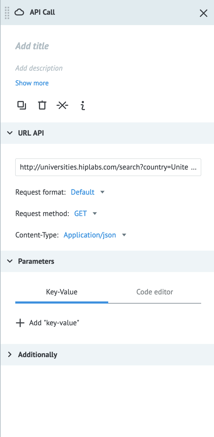MPO API Call node configuration settings