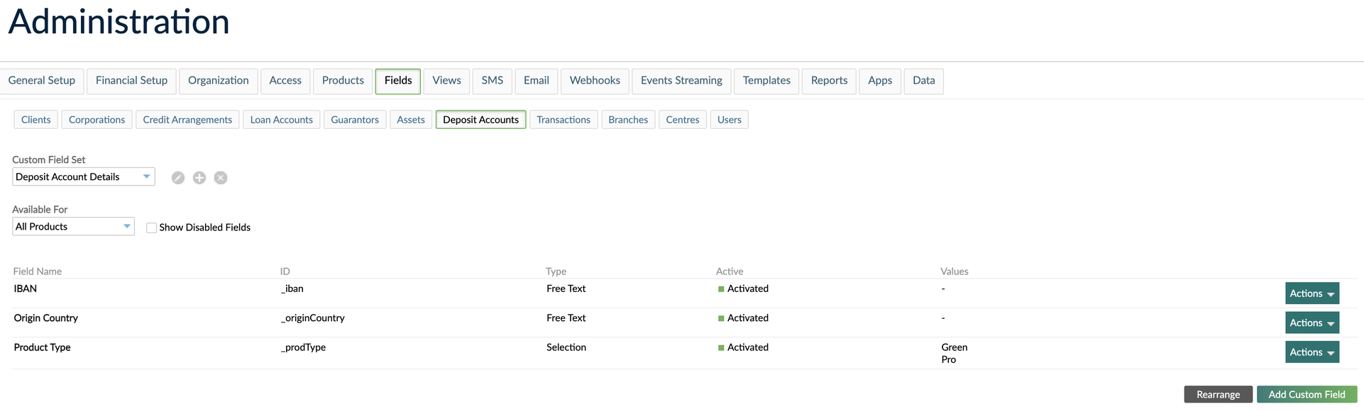 Custom field created in Mambu UI