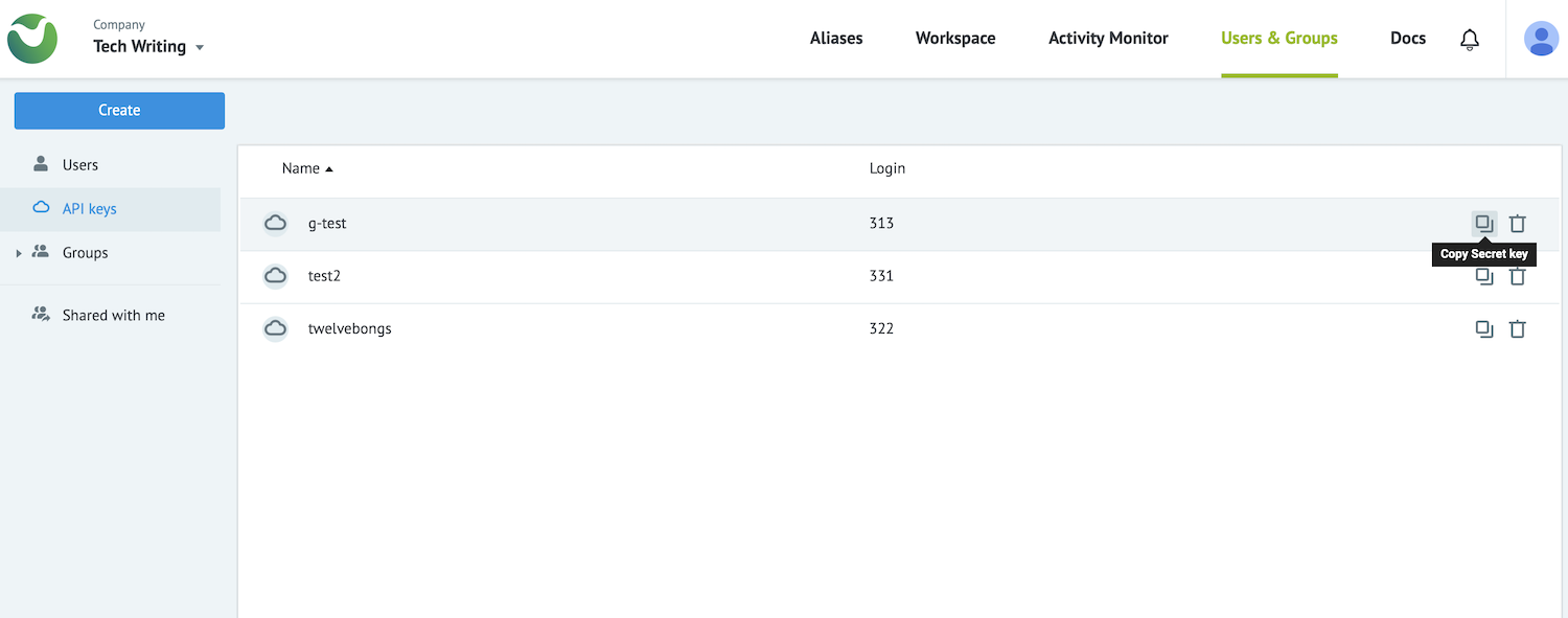 Creating API keys in the MPO UI