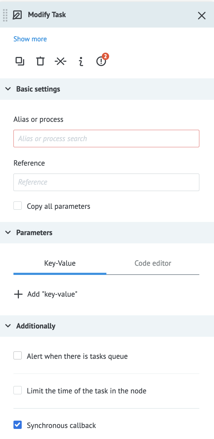 The Modify Task node settings in MPO