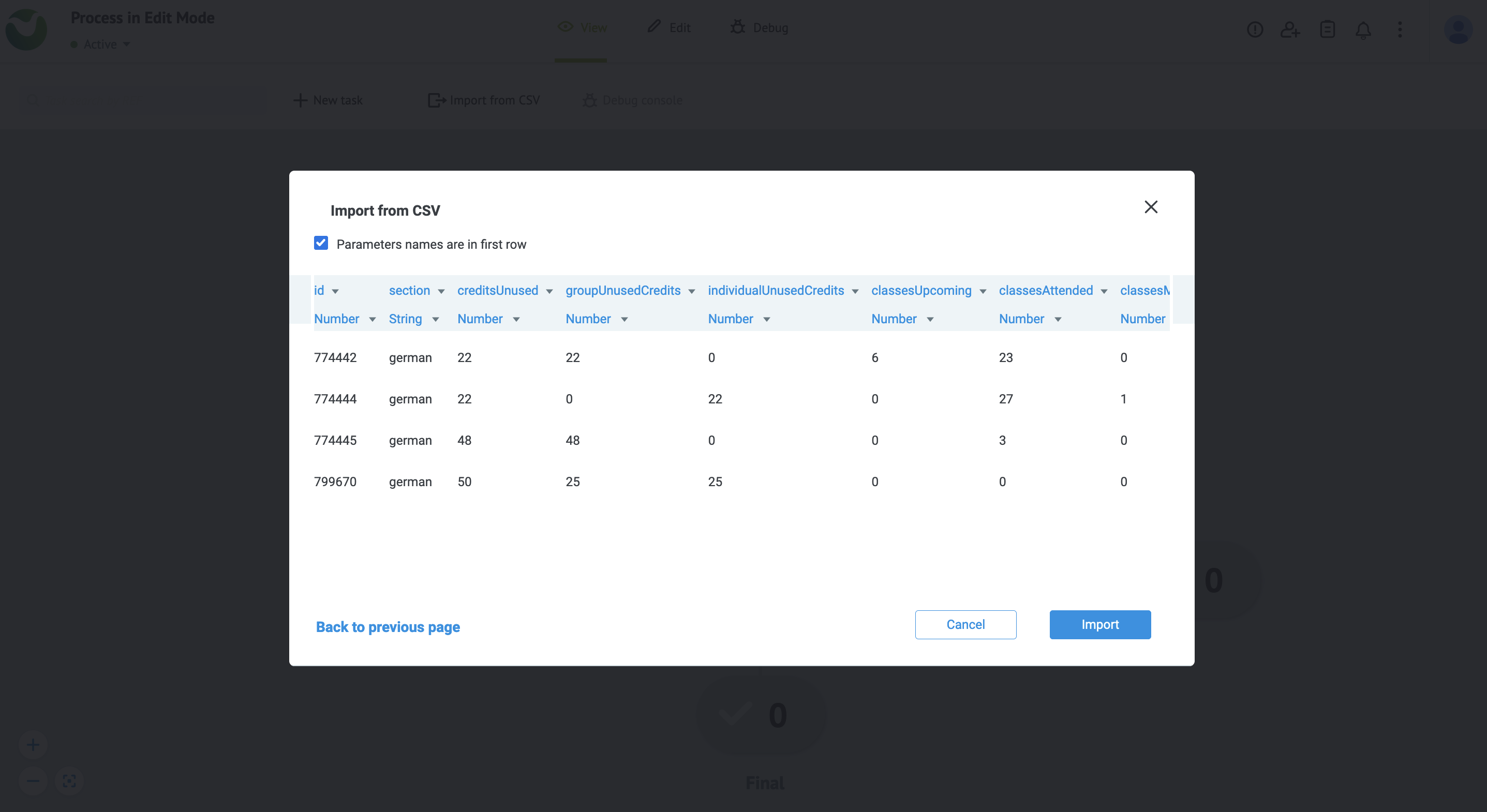 Previewing the task list
