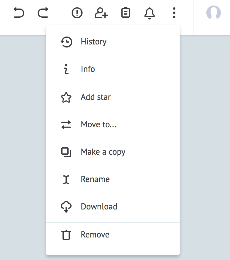 Upper right-hand side of the interface showing navigation button and additional options