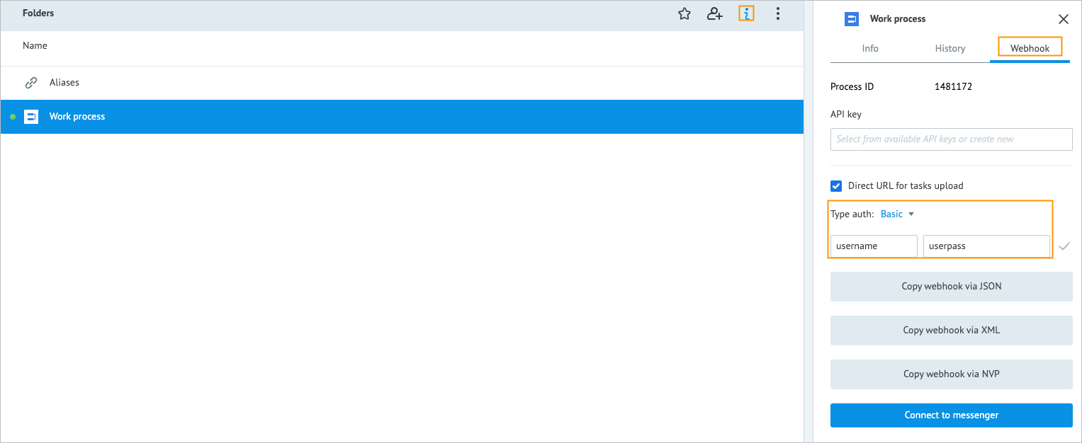 Using Authentication Variables for the Direct Webhook URL in MPO