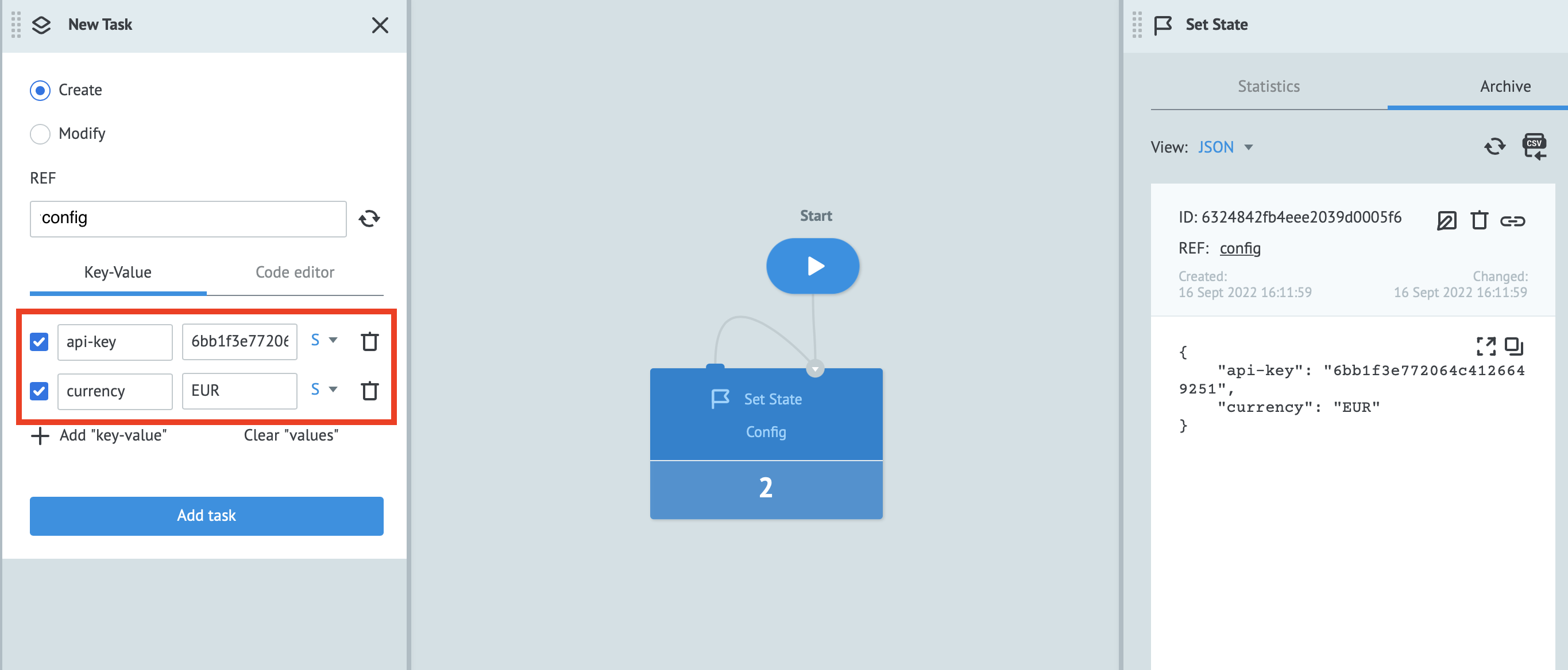 Running a new task in the state diagram to store the values