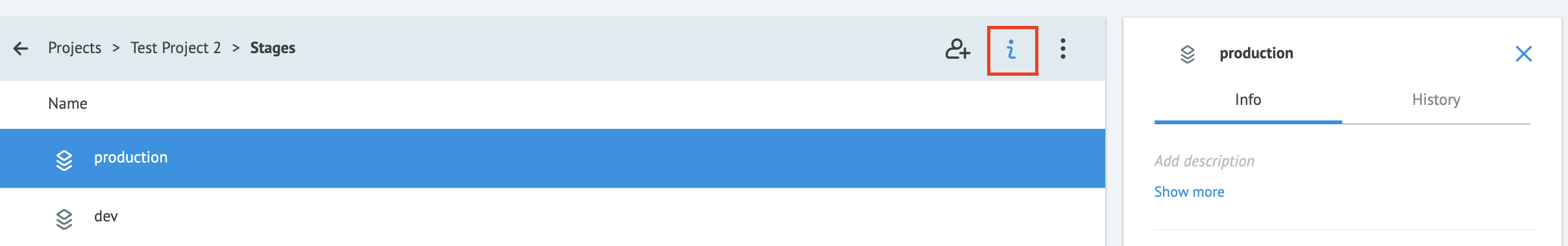Open the info panel for MPO objects